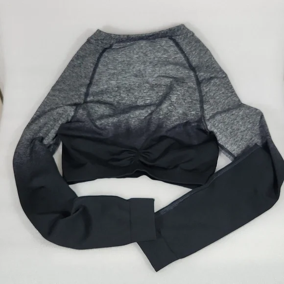 Gymshark Adapt Ombre Seamless LS Crop Top Black/Black Marl Small - Picture 3 of 11